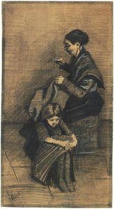 Sien, zittend op een mand, met een meisje F1072 Vincent van Gogh
