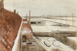 Uitzicht vanuit het raam van Vincents atelier in de winter II (1883) door Vincent van Gogh