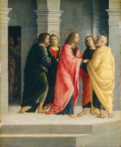 Christus instrueert Petrus en Johannes om zich voor te bereiden op het Pascha door Vincenzo Civerchio