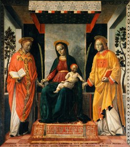 Madonna en Kind tussen St Faustinus en St Jovita door Vincenzo Foppa