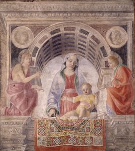 Madonna en Kind met Heiligen Johannes de Doper en Johannes de Evangelist, 1485 door Vincenzo Foppa