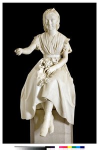 Portret van Markiezin Virginia Busti Porro als jong meisje of jonge dame die een bloem aanbiedt door Vincenzo Vela