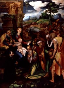 Aanbidding der wijzen met een schenker door Vincenzo da (d.1557) Pavia
