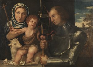 Heilige Johannes met een vrouwelijke heilige en een krijgerheilige door Vincenzo di Biagio Catena