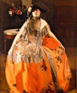 Portret van een vrouw door Virgilio Constantini