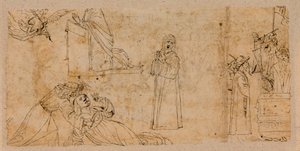 Studies voor een annunciatie; voor het martelaarschap van Sint Agatha; voor een rouwende Madonna (pen & inkt over krijt op papier) (verso van 5933930)