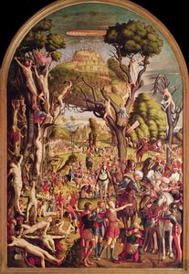 De Kruisiging en de Verheerlijking van de Tienduizend Martelaren op de berg Ararat door Vittore Carpaccio