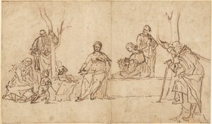 De Madonna en Kind met Heiligen in een Landschap (Sacra Conversazione) door Vittore Carpaccio
