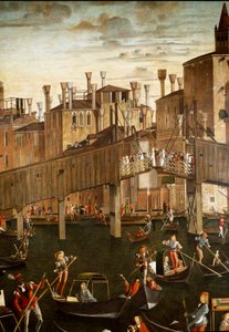 Het wonder van het relikwie van het Heilig Kruis bij de Rialtobrug in Venetië (detail) door Vittore Carpaccio