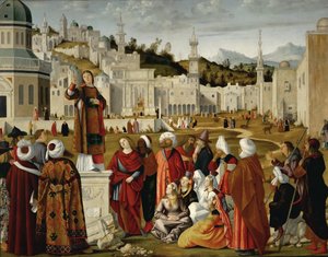 De preek van St. Stephen in Jeruzalem