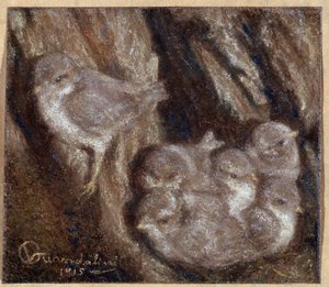 Het broedsel Pastel door Vittorio Guandalini (1861-1923) door Vittorio Guandalini