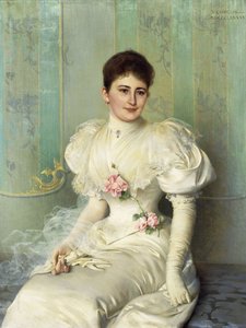 Portret van een Dame, zittend driekwart lengte, in een Witte Jurk door Vittorio Matteo Corcos
