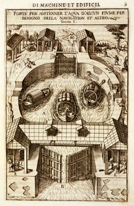 Hydraulische machine voor een kanaal of rivier sluis, 1607 door Vittorio Zonca