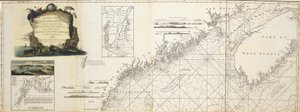 Een nieuwe en correcte kaart van de kust van New England en New York met de aangrenzende delen van Nova Scotia en New Brunswick van Cape Sable tot de ingang van Hudsons of North River door Kapitein Holland; Uitzicht op Hell Gate door W. A. Williams 1777 (i