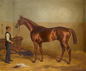 Sir Hugo als driejarige vastgehouden door een stalknecht, ca. 1875-92