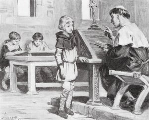 Jonge Cuthbert op school (litho)