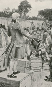 Gouverneur Phillip spreekt de eerste Australische kolonisten toe bij de landing in Sydney Cove door W.S. Stacey