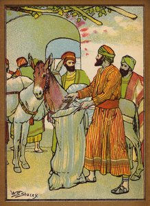 Het vinden van het geld in de zak (kleur litho)