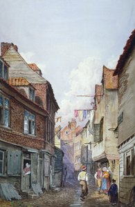 Uitzicht op figuren in Glean Alley, Bermondsey, Londen, ca. 1825