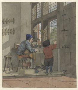 Schoenmaker in zijn werkplaats