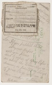 Ansichtkaart aan de redacteur van de Liverpool Weekly Courier, 14 augustus 1918 door W. Dawson
