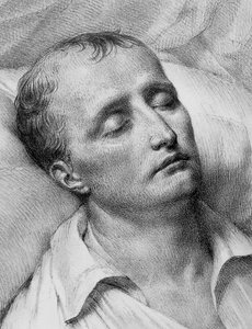 Portret van Napoleon Bonaparte (1769-1821) op zijn sterfbed, lithografie