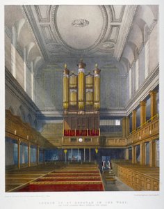 Interieur, kijkend naar het westen, Kerk van St Dunstan in het Westen, Fleet Street, City of London, 1829