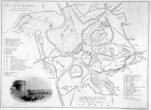 Rome, Italië: Vergelijkende Kaart van Oude en Moderne Sites, c.1850 door W Hughes