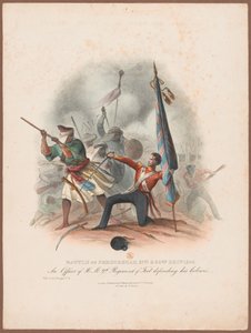 Slag bij Ferozeshah, 21 en 22 december 1845. Een officier van het 9e regiment verdedigt zijn kleuren