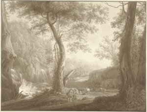 Berglandschap met geitenhoeder en reiziger