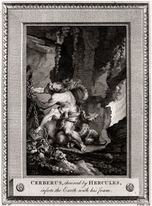 Cerberus, geketend door Hercules, besmet de aarde met zijn schuim door W. Walker