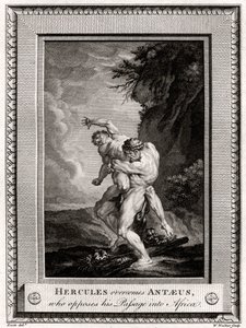 Hercules overwint Antaeus, die zijn doorgang naar Afrika tegenhoudt, 1775 door W. Walker