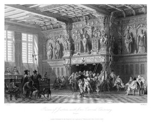 Paleis van Justitie, met fijn gesneden schoorsteen, Brugge, 1840