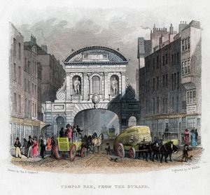 Temple Bar, vanaf de Strand, Londen, 1829