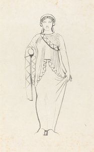 Beeld op het fronton boven de westelijke gevel van een tempel in Egina door W. Walton after John Flaxman