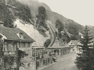 Startpunt van de Pilatus-spoorweg, Alpnachstad, Zwitserland, 1895 door W and S Ltd
