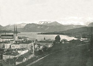 Uitzicht op Luzern en zijn bergen, Zwitserland, 1895 door W and S Ltd