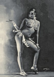 Josephine Baker in haar beroemde Bananenkostuum ca. 1927 (zwart-wit foto)