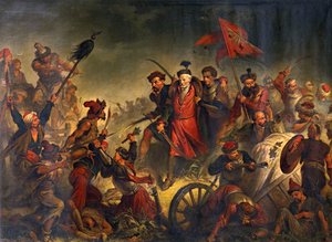 Dood van Stanislaw Zolkiewski in een slag bij Cecora 1620, 1877 door Walery Eljasz Radzikowski