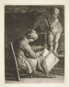 Jonge Man met een Standbeeld van Cupido door Wallerant Vaillant