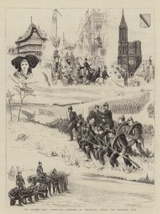 De manoeuvres van het Duitse leger, schetsen in Straatsburg tijdens het bezoek van de keizer door Walter Charles Horsley