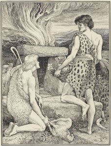 Kaïn en Abel door Walter Crane (signed by artist)