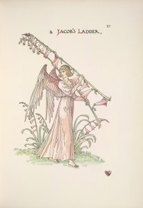 Een Jacobsladder. Een engel die een ladder van planten vasthoudt