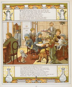 Een familie die verfrissingen neemt in een buffet. Kleur Illustratie uit 