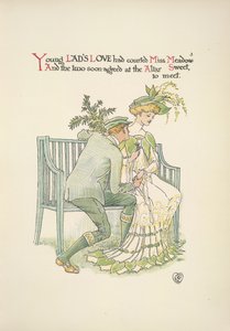Een jonge man die een jonge vrouw het hof maakt, Miss Meadow