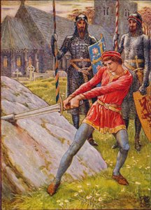 Arthur trekt het zwaard uit de steen
