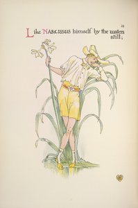 Bij het stille water. Een jonge man die aan de waterkant staat door Walter Crane