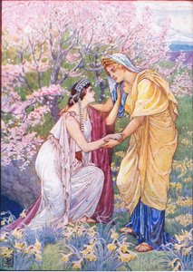 Demeter verheugde zich want haar dochter was aan haar zijde, illustratie uit Het Verhaal van Griekenland, 1930s door Walter Crane