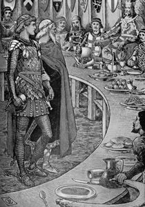 Koning Arthur - Een oude man presenteert Sir Galahad.