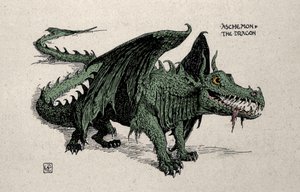 Voorstelling van de mythologische draak Ashchemon - Tekening door Walter Crane uit 1899 door Walter Crane